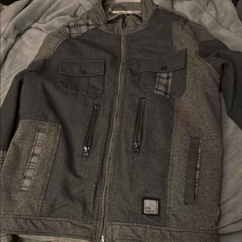 Society Men's Charcoal and Plaid Jacket